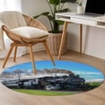 thumbnail image 4 of Watercolor Trains Round Area Rug 3.3Ft Washable Circle Rugs for Dining Room Table, Modern Nature Landscape Blue Green Non-Slip Carpet Floor Mats Indoor Outdoor Carpet Runner Aesthetic Home Decor, 4 of 8
