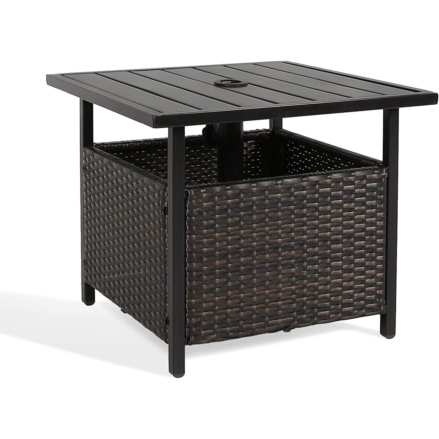 FulnKye Patio PE Wicker Umbrella Side Table Stand, Outdoor Bistro Table