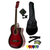 Fever 3/4 Size Acoustic Cutaway Guitar Package Redburst with Gig Bag, Guitar Tuner, Picks and Strap, FV-030C-DRD-PACK