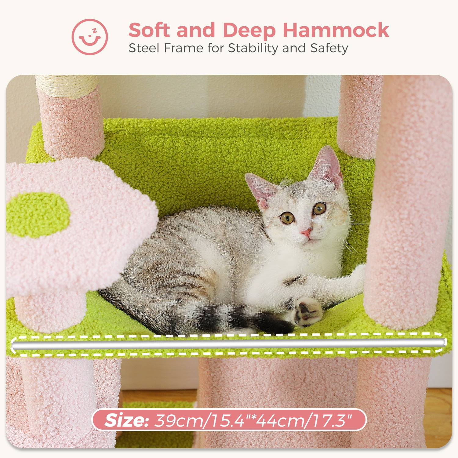 Pefilos 53" Tall Cat Tree Tower with Spacious Hammocks, Condos and Scratching Posts, Cat House with Dual Padded Perches for Indoor Large Cats, Pink
