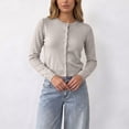 thumbnail image 2 of TOUMENY Women's Cropped Cardigan Button Down Round Neck Long Sleeve Knit Sweater Casual Slim Fit Lightweight Fall Winter Cozy Cardigans Gray XL, 2 of 7