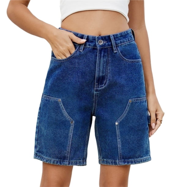 Mujeres hasta la rodilla Jorts holgados con bolsillos Cargo Shorts de talle alto Jean Shorts Y2k Streetwear Moda