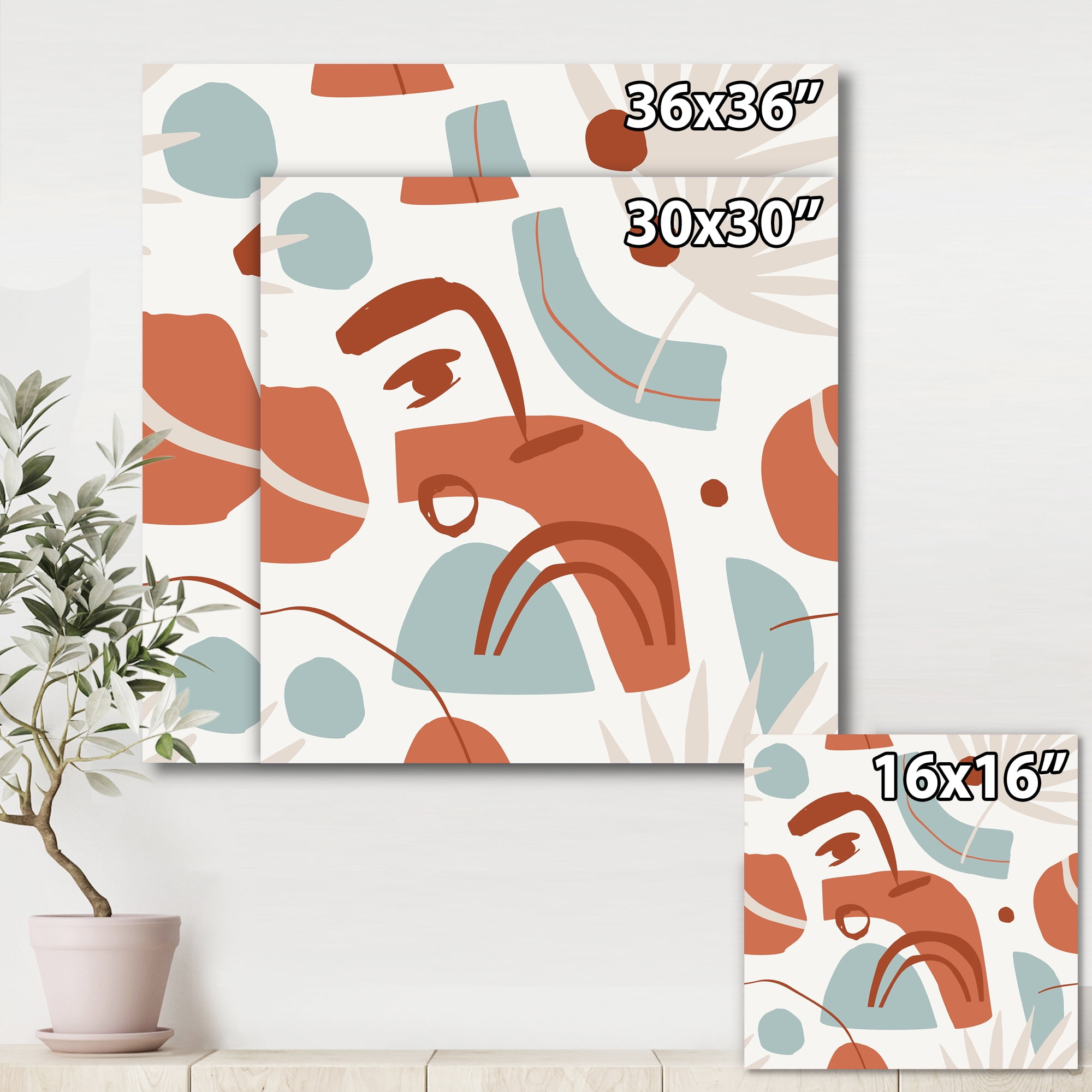 Designart ' Tropical Palm Leaves With Geometrical Shapes ' Modern Canvas Wall Art Print