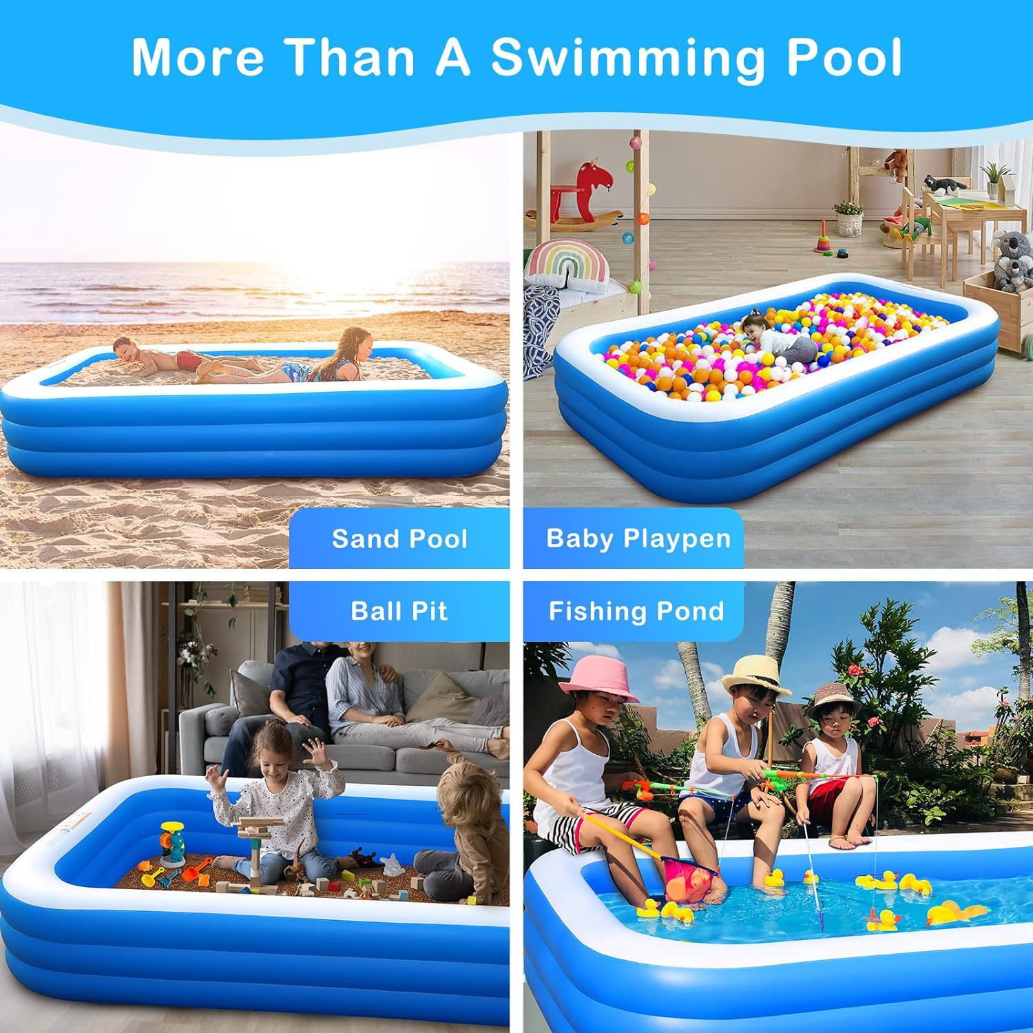 BN-LINK Inflatable Swimming Pool, 83’’ × 53’’ × 20’’ Large & Thickened Family Swimming Pool for Garden, Outdoor, Backyard, Suitable for Adults and Family