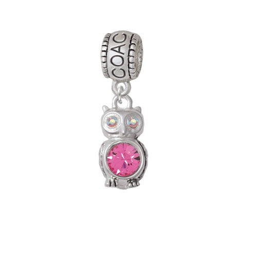 Delight Jewelry 3 D Hot Pink Ab Crystal Owl Coach Charm Bead Walmart Com Walmart Com