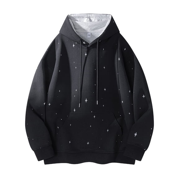 LWavelet Unisex Pullover Hoodie Sweatshirt Starry Sky Print Loose Fit Long Sleeve Casual Hooded Top for Men and Women