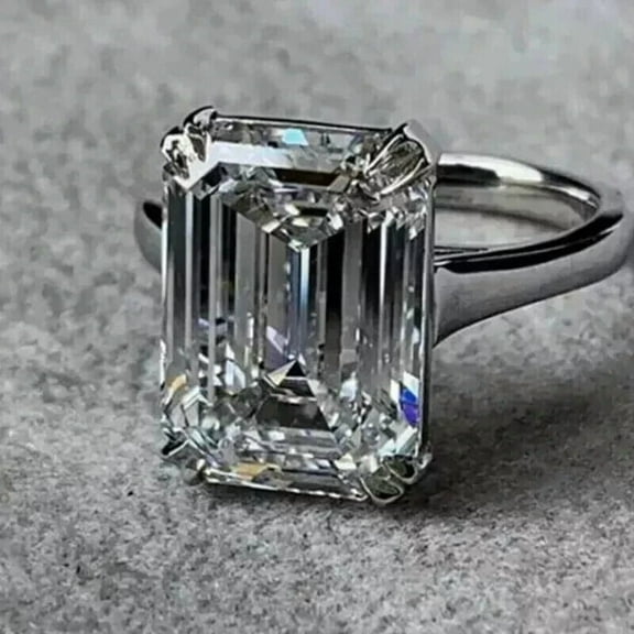 5 CT Emerald Cut Lab Created Diamond Engagement Ring 14K White Gold Plated