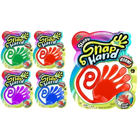 Giant Snap Hand-Jumbo Sticky Hands Toy (4 Pack Assorted) Large Stretchy Toy for Kids. Party Favors, Classroom Prizes, Birthday Gifts Easter Day Goodie Bags Stuffers Bulk. 414-4
