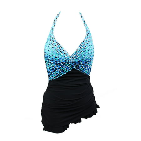 profile by gottex blue black cocoon printed underwire tummy control swimdress 10