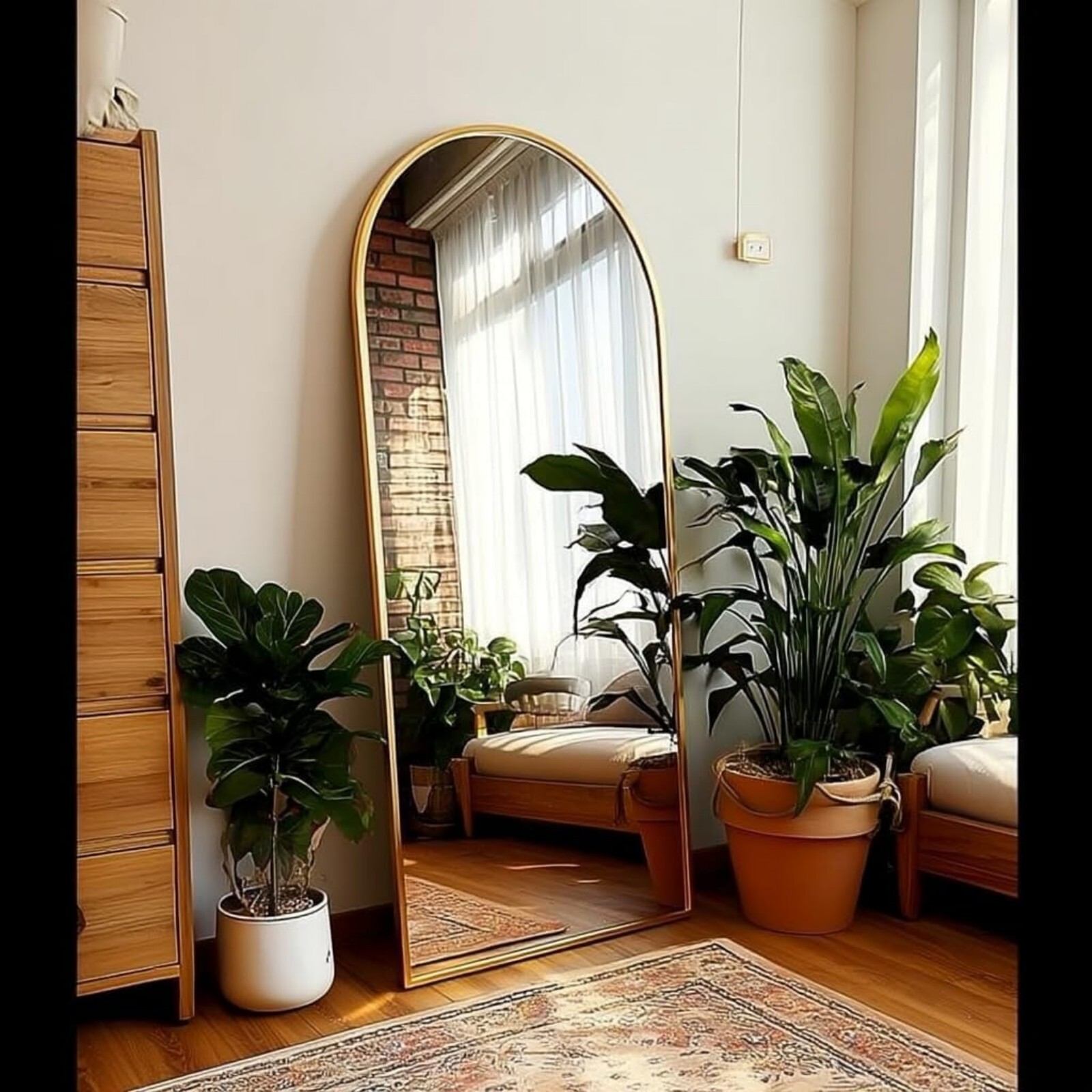 BEAUTYPEAK 58"x 18" Arched Full Length Metal Standing Floor Mirror, Gold