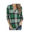 thumbnail image 4 of Women's New Spring and Autumn Shirt Plaid Printed V-Neck Long-Sleeved Top T-Shirt-Khaki-M, 4 of 8