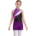 thumbnail image 2 of iiniim Kids Girls Sleeveless Gymnastic Leotard with Athletic Shorts Hair Scrunchie Biketard Dance Outfits Tracksuit Purple 16, 2 of 7