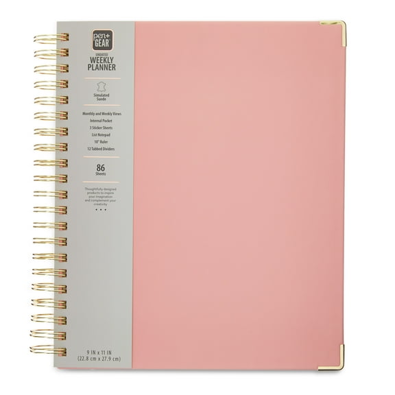 Pen+Gear Monthly, Weekly Large (9" x11") Peach Glaze 12 Month Undated, Planner Simulated Suede Planner