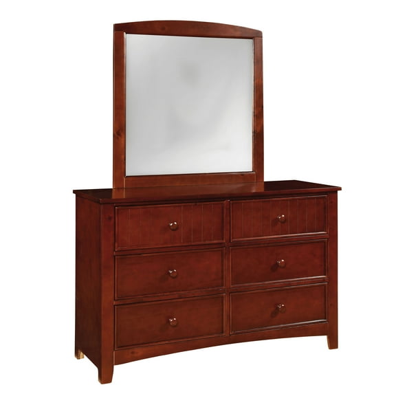 Furniture of America Geniet 2-Piece Dresser and Mirror Set, Cherry