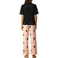 thumbnail image 3 of Unique Bargains Womens Satin Sleepwear Short Sleeve Loose Pants Lounge Pajama Sets M Black, 3 of 6