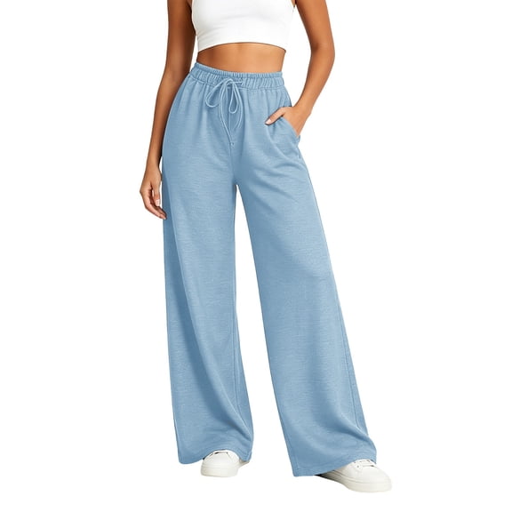 Yievot Denim-Like Pants for Women High Waisted Wide Leg Pant with Pockets Elastic Waist Strechy Drawstring Pull On Trousers