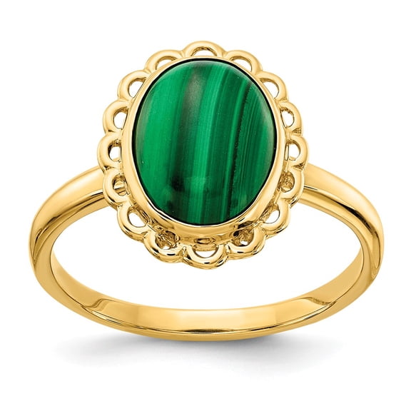 14K Yellow Gold Ring Band with Stones Malachite Oval Green