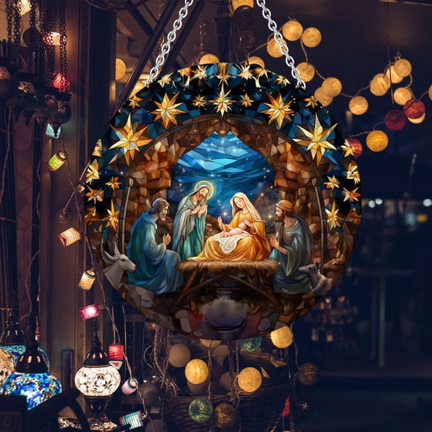 ¡Precios Increíbles!, Decoración navideña de acrílico redonda con forma de Jesús para colgar en la pared Akmoler