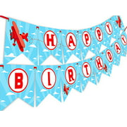 Fanion de bannière joyeux anniversaire avion rouge - décoration de fête d'avion - Up Up and Away Party