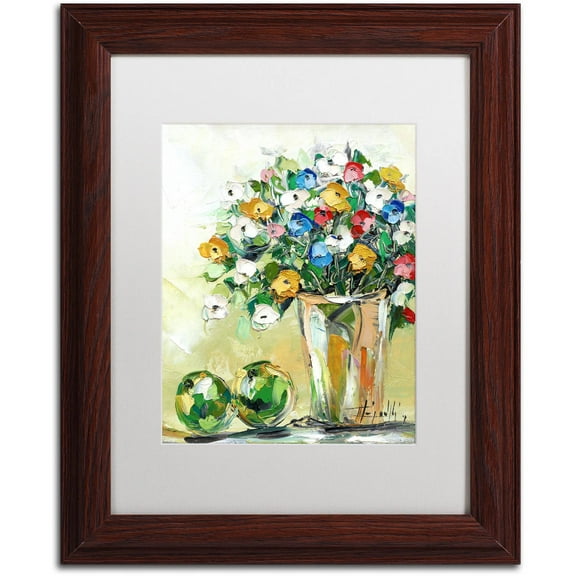 Trademark Fine Art "Spring Flowers in a Vase 5" Canvas Art by Hai Odelia, White Matte, Wood Frame