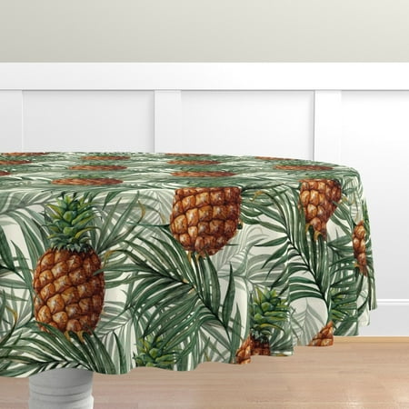 

Cotton Sateen Tablecloth 90 Round - King Pineapple Fruit Tropical Leaves Watercolor Vintage Palm Whimsical Fruits Food Print Custom Table Linens by Spoonflower