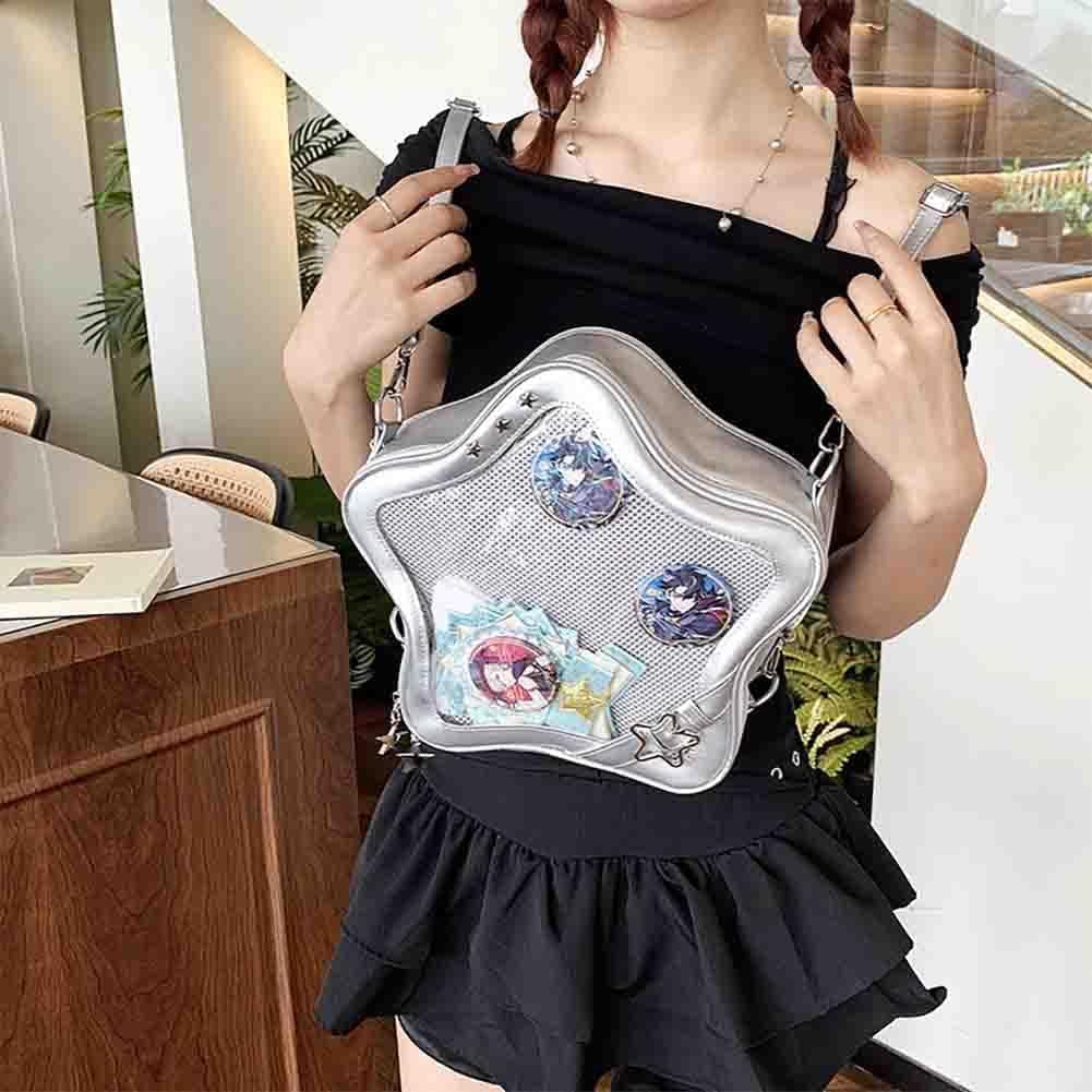 Baguery Ita Bag Star Shaped Purse - PU Leather Cute Clear Crossbody Bag, Kawaii Pin Display Shoulder Bag (Bare Bag)​