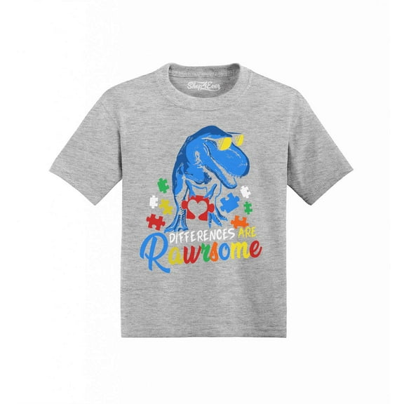 Shop4Ever Differences are Rawrsome Autism Toddler's Cotton T-Shirt 2T Heather Grey