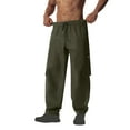 thumbnail image 5 of YLSDY Men's Baggy Cargo Pants with Flap Pockets Elastic Waist Workout Joggers Stretch Hiking Drawstring Lounge Trousers Army Green L, 5 of 7