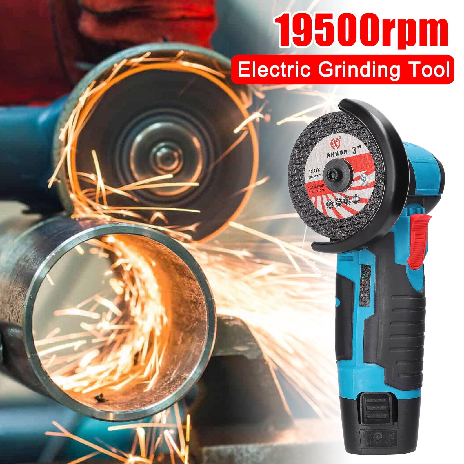 Electric Angle Grinder 19500rpm Angle Grinder, Brushless Motor, High Speed Low Noise Handheld Electric Cutter for Cutting Polishing Wood Stone Steel with Spindle Lock design, Vent Holes