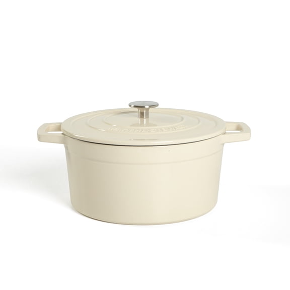 Martha Stewart Galston 6 Quart Enameled Cast Iron Dutch Oven with Lid, Linen White Bread Pot