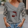thumbnail image 1 of Pisexurs Chandail en Molleton pour Femmes, Blouse Boutonnée Imprimée Décontractée à Col en V, Blouse Tops, 1 of 4
