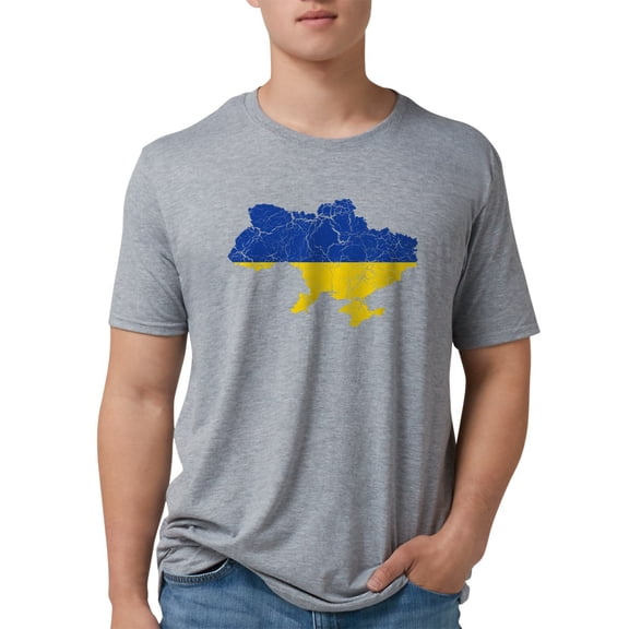 CafePress - Outline Ukraine Flag And Map Cracked Men's Deluxe - Mens Tri-blend T-Shirt