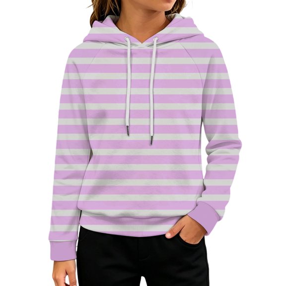 Abcomgle Cute Hoodies for Teens Striped Hooded Sweatshirts for Teen Girls Lightweight Raglan Long Sleeve Girls Pullover Top Cropped Fall Clothes for Tween Girls with Pocket
