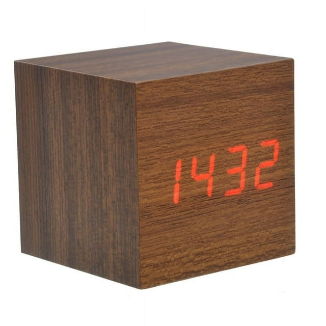 Miangastore Voice Activated Wake Up Clock Brown Imitation Wood 1 Set Mini