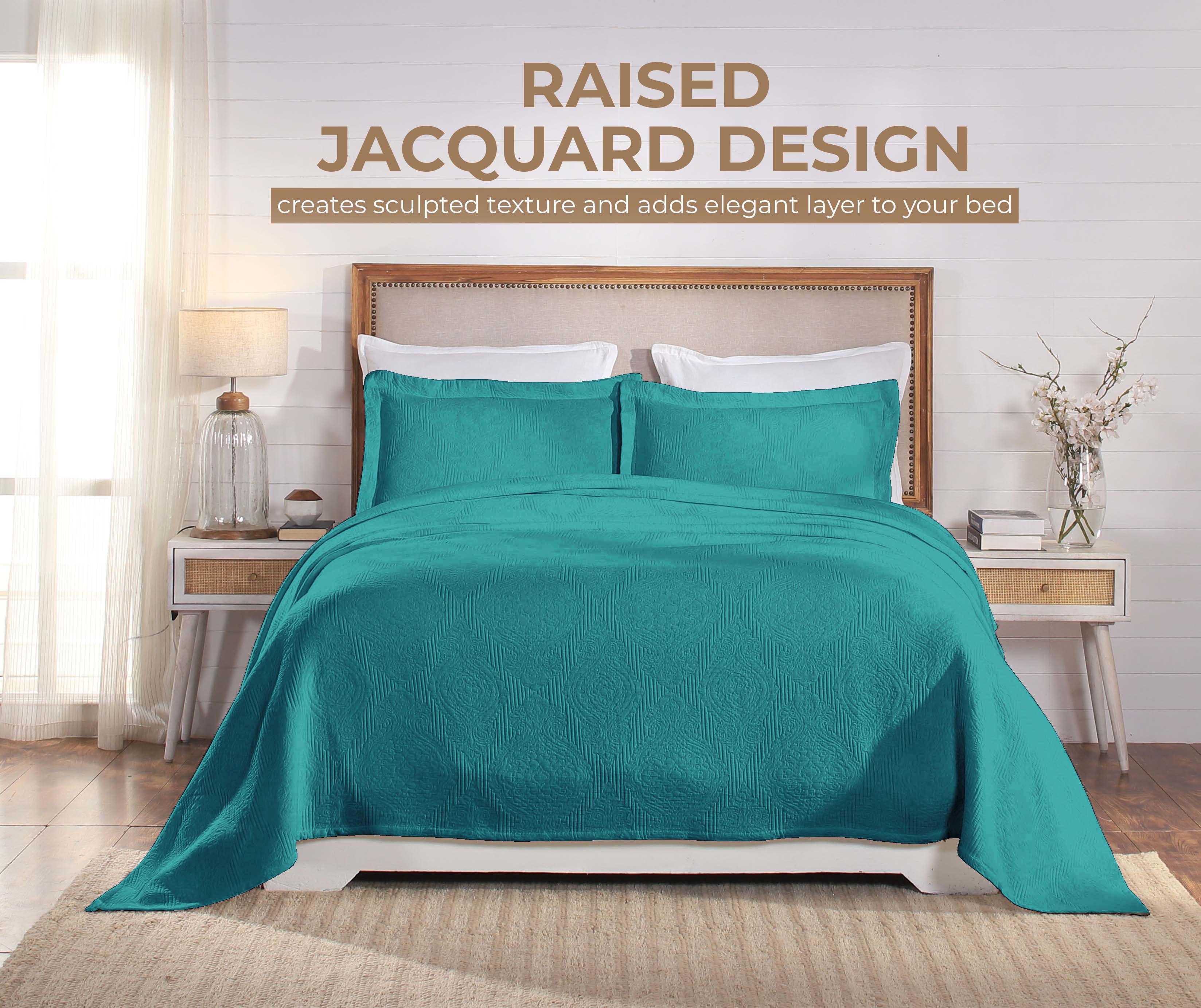 Superior 3-Piece Victory Cotton Matelasse Teal Bedspread Set, Full