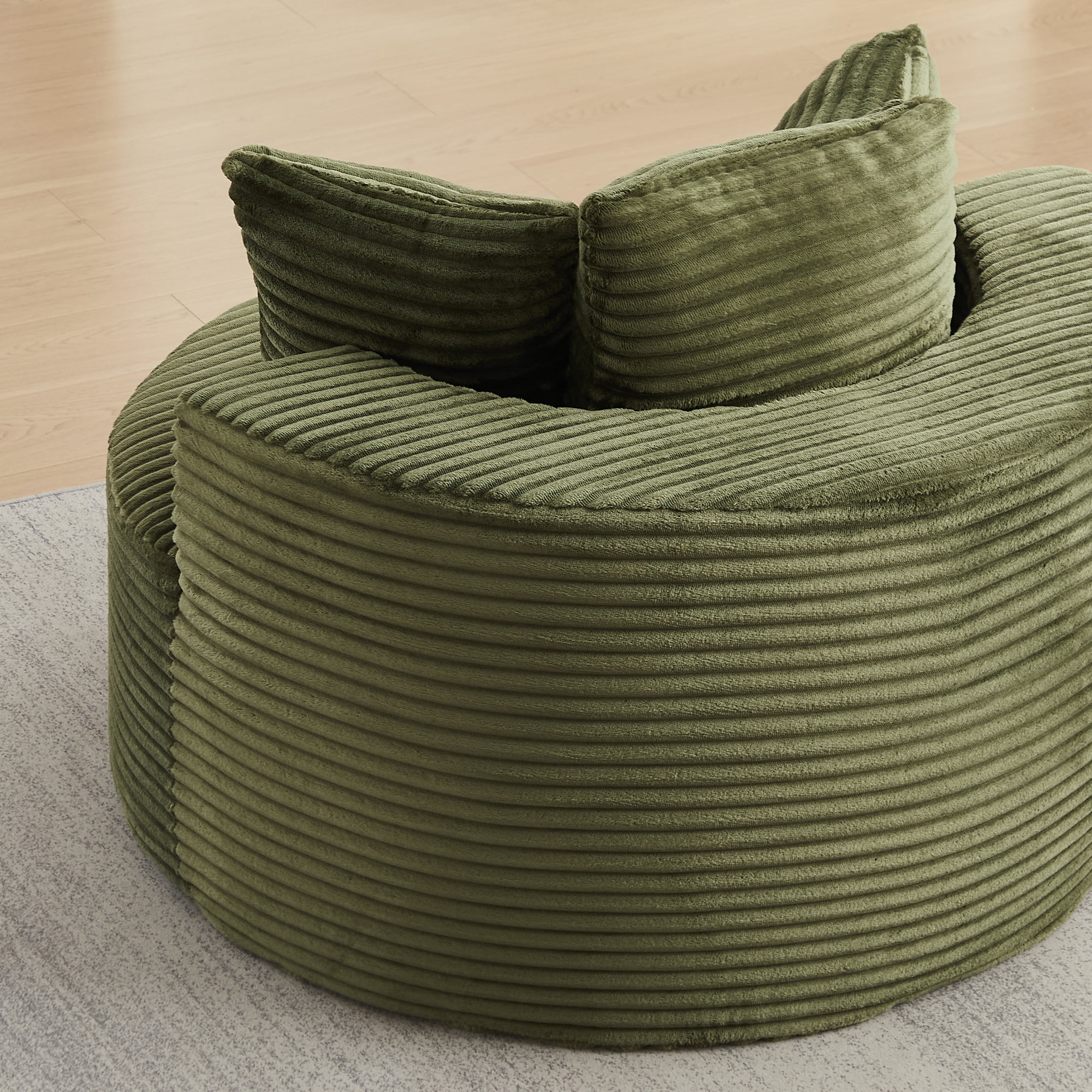 Leumius Corduroy Lounge Chair,Deep Seat Single Sofa with Pillow, Round Chaise Longue Chair for Living Room,No Assembly Required,Green