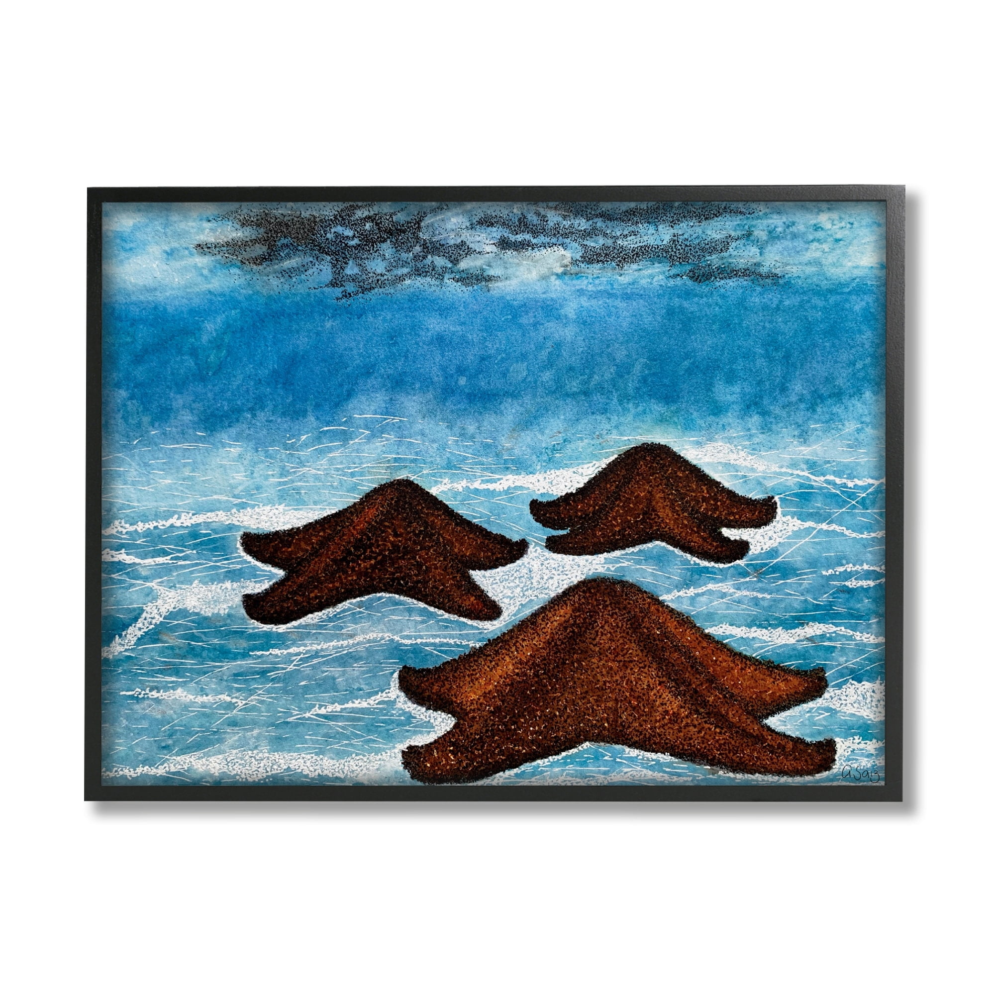 Stupell Industries Aquatic Starfish Floating Water Surface Waves Splash Framed Wall Art, 14 x 11, Design by Ale Saiz Studio