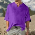 thumbnail image 2 of Men's Solid Color Pleated Quarter Sleeve Top Men's Retro V-Neck Top6XL, 2 of 5