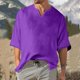 thumbnail image 2 of Men's Solid Color Pleated Quarter Sleeve Top Men's Retro V-Neck Top5XL, 2 of 5