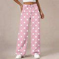 thumbnail image 2 of Ltctricy Girls Pants Polka Dot Wide Leg Trousers with Pockets High Waisted Kids Pants Fall Casual Streetwear(Pink,9-10 Years), 2 of 7