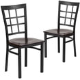 thumbnail image 1 of 2 Pk. HERCULES Series Black Window Back Metal Restaurant Chair - Walnut Wood Seat, 1 of 8