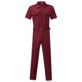 thumbnail image 4 of MRULIC jeans for men With Pockets Zipper Solid Men's Spring Color Tooling Lace-up Pants Jumpsuit Short-sleeved And Summer Rompers Men's pants Men Cargo Pants Red + 3XL, 4 of 9