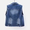 thumbnail image 5 of Women's Cropped Denim Vest Sleeveless Distressed Bead Detail Slim Fit Washed Jacket for Spring Summer Casual Layering Blue, 5 of 10