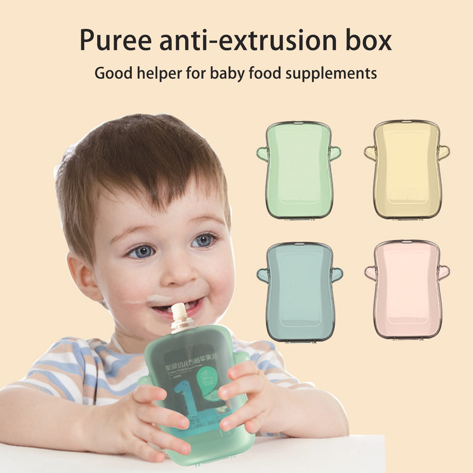 sunsanly Baby Pouch Holder Squeeze Proof Box No Squeeze Spill Mess Infant Self Feeding Food Bag Case Anti-Squeeze Fruit Puree Juice Box Holder Toddler Essentials