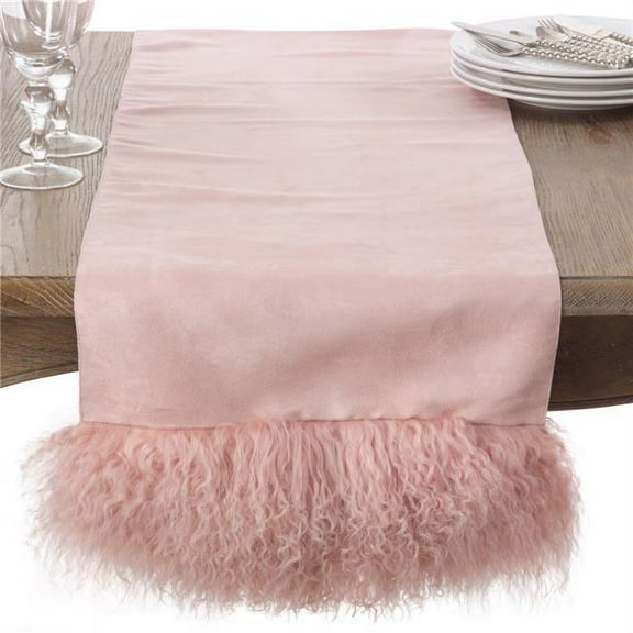 SARO 3563.RS1672B Mongolian Lamb Fur Table Runner - Rose