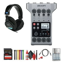 Zoom PodTrak P4 Portable Multitrack Podcast Recorder Bundle With MDR-7506 Professional Stereo Headphones 4x AA Batteries Charger Extreme PRO 128GB SDXC Memory Card Diginerds USB Card Reader