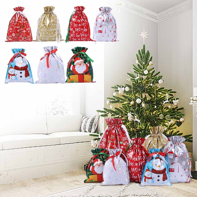 Tunhigl Christmas Gift Bag In Stock Drawstring Aluminum Foil Packaging Bag Gift Candy Storage Bag