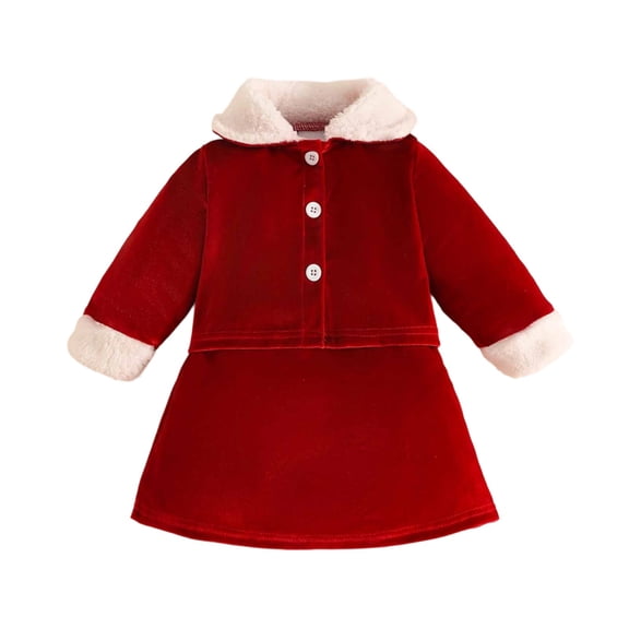 Autumn Winter Girls Collar Coat Dress Two Piece Set For 6 Months To 3 Years Girls Casual Outfit Sets