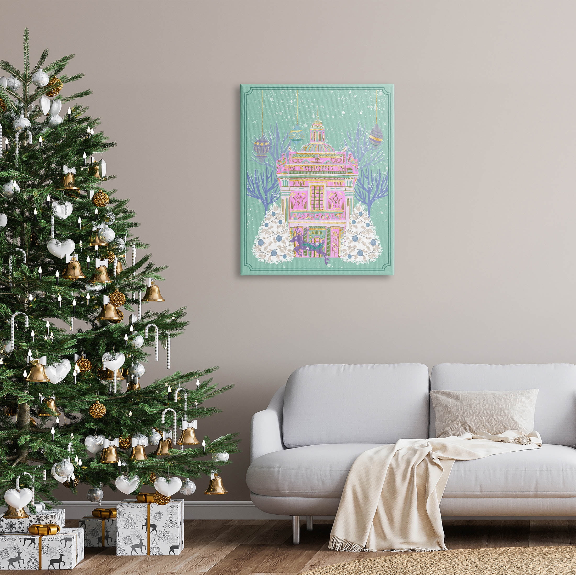 Stupell Industries Pink Ornate Christmas Building Graphic Art Gallery Wrapped Canvas Print Wall Art, Design by Melissa Wang