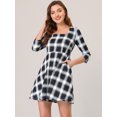 thumbnail image 1 of INSPIRE CHIC Robe Décontractée à Carreaux Col Carré Manches Courtes pour Femmes, 1 of 4
